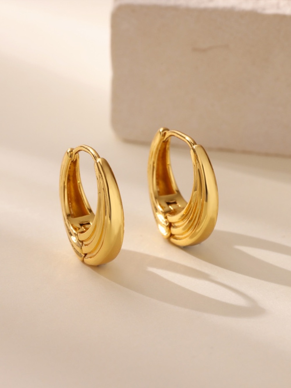 Gold Ridged Hoop Earrings - Women's Jewelry